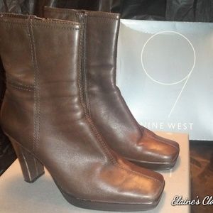 Nine West Watcher Brown Leather Ankle Boot Sz 8.5